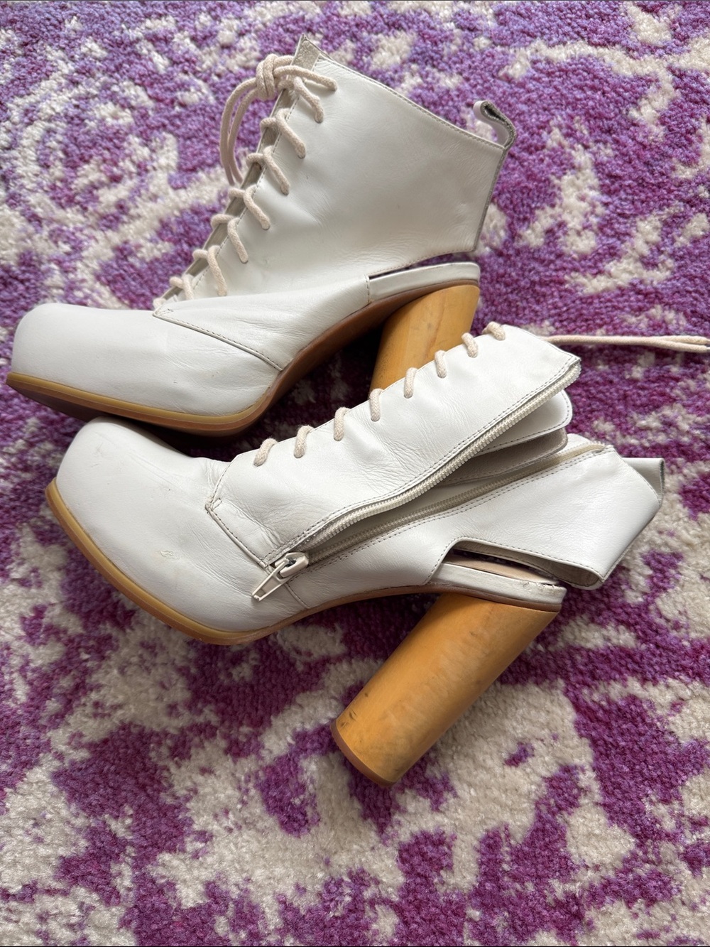 Jeffrey Campbell White Lace-Up Chunky Wooden Heel Sandals